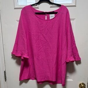 Elegant Fuchsia Blouse with Ruffle Sleeves